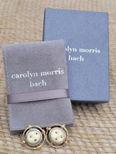 Carolyn Morris Bach 1997 Earrings Gold  Silver Round Carved Faces w/box  pouch