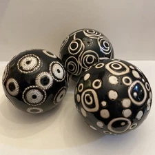 Pier 1 Set of 3 Black White Ceramic Decorative Balls Modern Boho 4” Bowl Decor