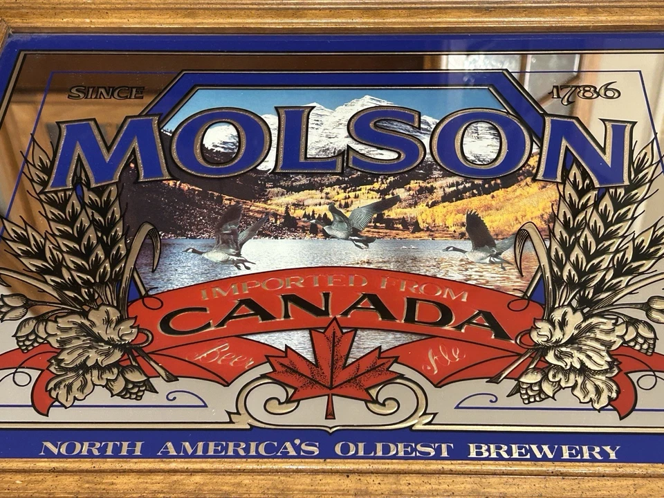 Letrero espejo vintage Molson Beer Ale importado Canadá 16x20 enmarcado barra letrero AD Foto 2 de 4