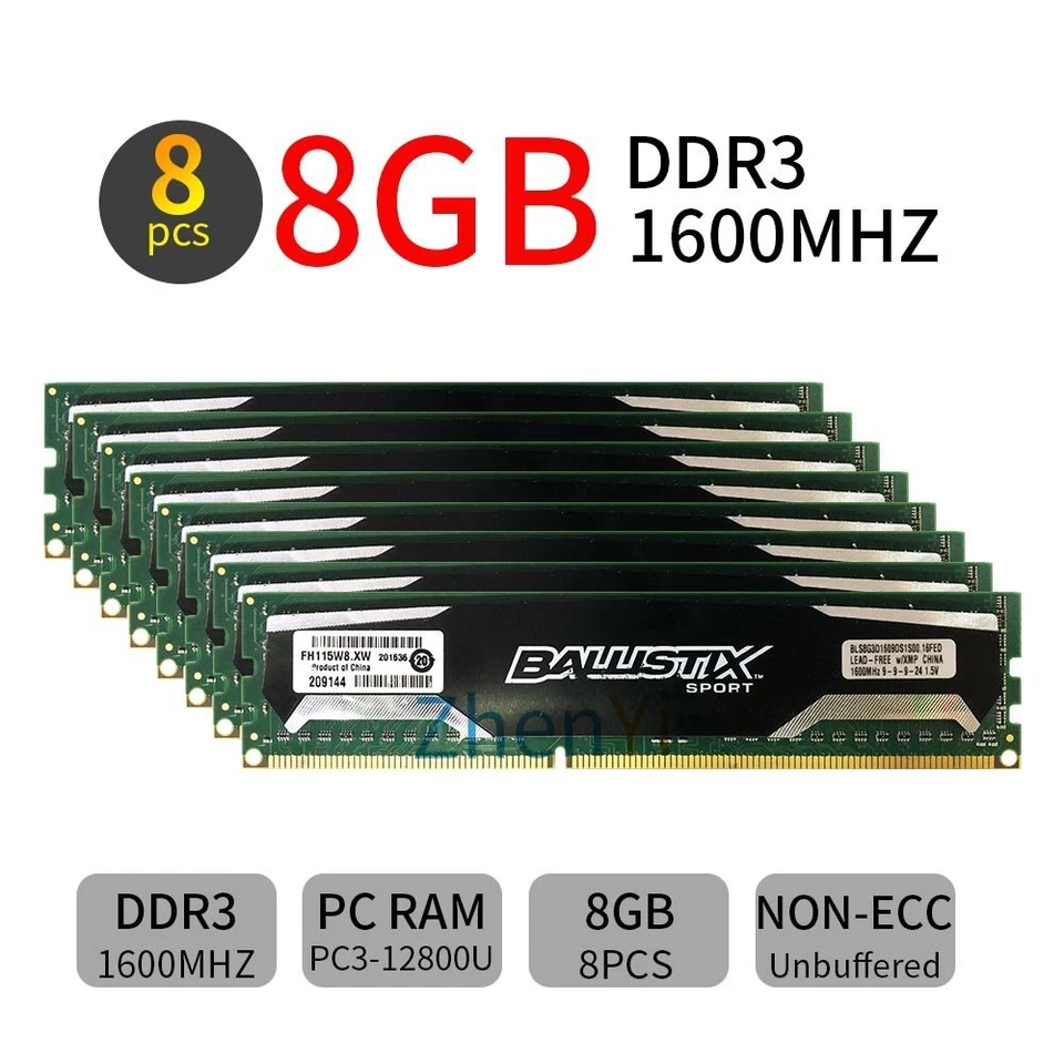 64GB 32GB 16GB 8GB DDR3 1600MHz DIMM Memory RAM Crucial Ballistix Sport LOT UK - Image 2 of 4