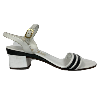 Amalfi Italy Sandals Womens Sz 7 Vintage White Navy Blue Leather 