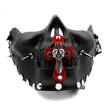 Mens Steampunk Spike Skull Half Face Mask Rivet Cross Cosplay Halloween Props