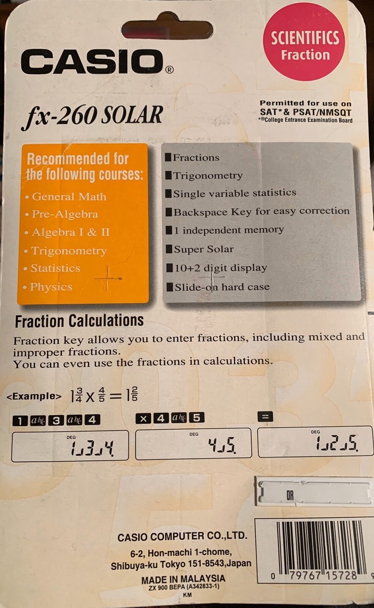 Solar FX 260 Casio Black Scientific Calculator School SAT PSAT