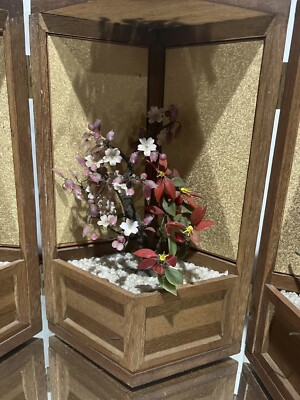 Vintage Trio Of Wooden Shadow Boxes With Jade Stone Flower Tree | eBay