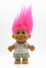 Vintage RUSS Troll Wishnik Doll Beach Hawaiian Luau Pink Hair Palm 5" Pre-Owned