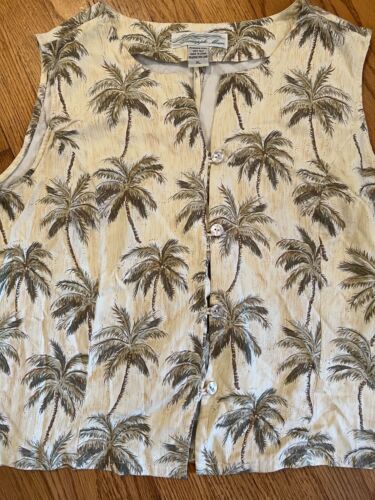 Pineapple Moon Palm Tree 100% Silk Tank Top Button Front Women's Size XL Hawaii - Picture 3 of 8