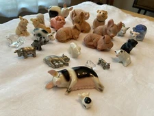 Lot Of 25 Miniature & Small Pigs & 1 Thimble Ceramic/Resin/Stone/Glass/Pewter