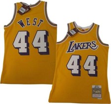 1971-72 Jerry West #44 Lakers Mens Mitchell & Ness Yellow Swingman Jersey $135