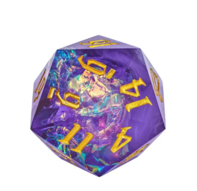 Purple Shimmering Crystal 33mm Chonk d20 |   TPK | Dungeons & Dragons DnD