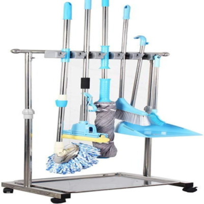 QTJH movable mop broom holder put wet mops floor standing 5slots, Stainless 