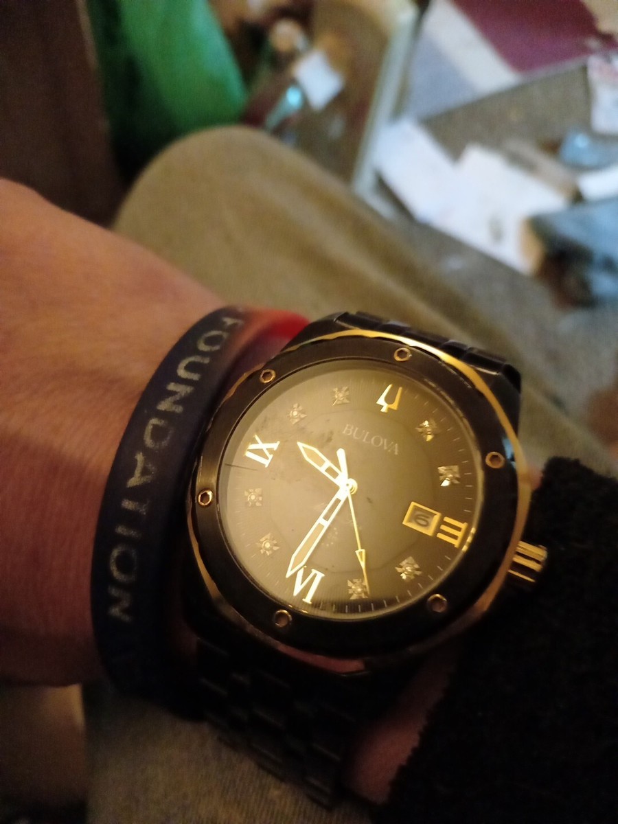 Bulova BVA Men's Black Watch 96A119 Gold And DIAMOND UK