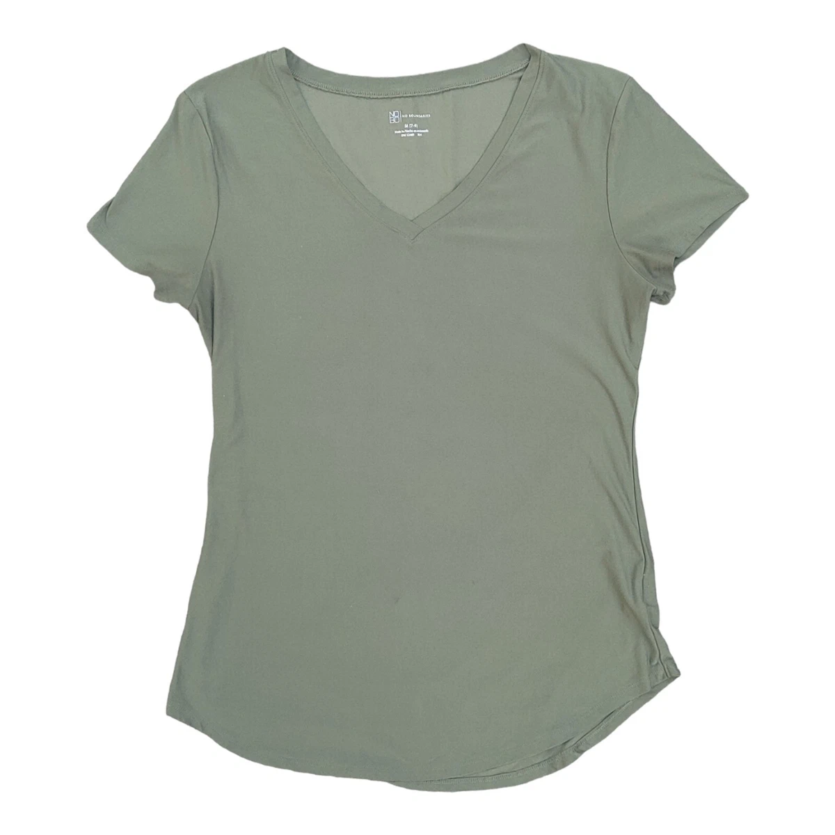 NO BOUNDARIES OLIVE GREEN V-NECK T-SHIRT TOP SIZE M (7-8)