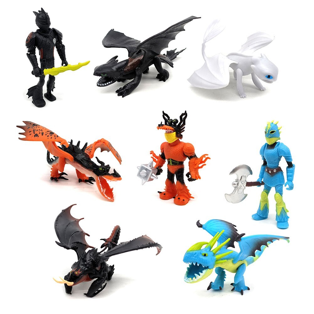 8Pcs How to Train Your Dragon Toothless Hiccup Light Fury Figure
