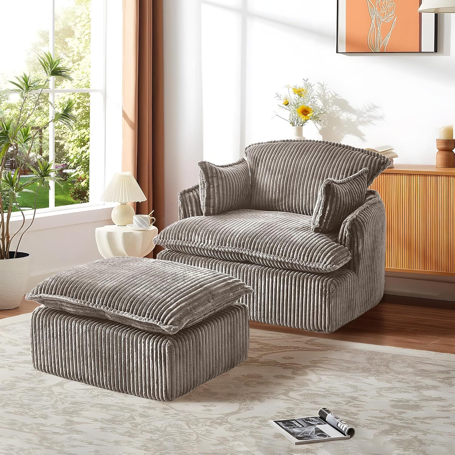 Floor Sofa Armchair Chaise Lounge Chesterfield Sofa w/ Footrest & Pillow Tatami