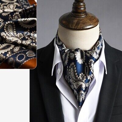 Men's 100 Silk Scarf Long Double Layer Neckerchief Cravat Suit Shirt  Black Blue