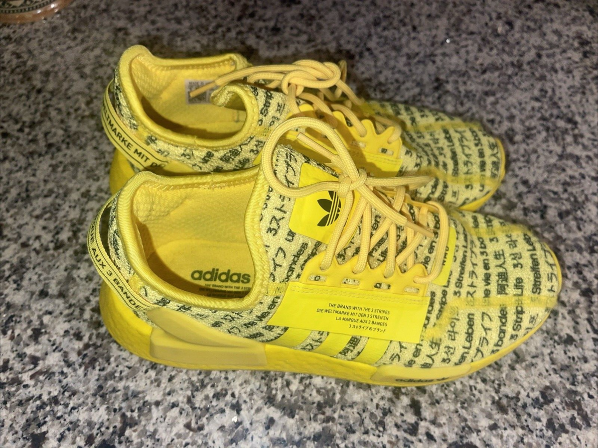 Adidas Beam Yellow 2022 NMD All Over Print 3 Stripes Shoes Sz men 6 - women  7.5