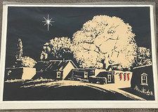 Southwest Nighttime Barn Chilis Hand-Screen Albuquerque Old Town Card Shop Xmas