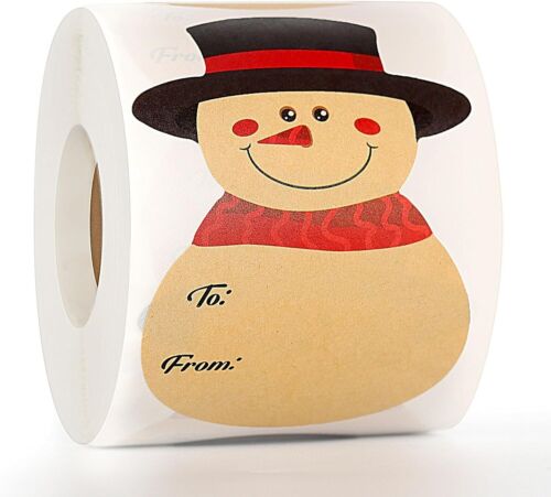 300 ct Roll Christmas Snowman Gift Tags Self Adhesive Kraft Christmas Name Tags
