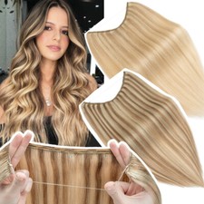 Real Remy Wire Clip in Human Hair Extensions One Piece Headband Hidden Ring US