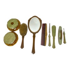 ART DECO PEARLIZED CELLULOID VANITY SET 9 PIECE BAKELITE ANTIQUE VINTAGE RETRO