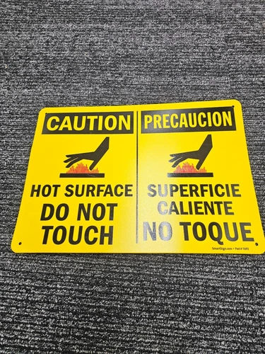 (QTY 2) Sign "Hot Surface Do Not Touch/Superficie Caliente No Tocar" 10"x14" - product listing photo