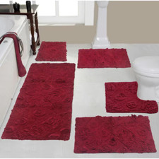 Modesto Bath Rug 100 Cotton Bath Rugs Set, 5-Pcs Set with Contour, Red Free Shi