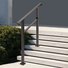 Handrails for Outdoor Carbon Steel Staircase Handrail 3-Step Handrail Dark Brown