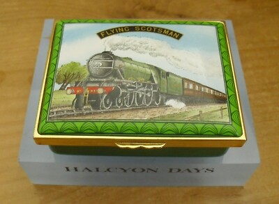 Ltd Ed Halcyon Days Flying Scotsman 80th Anniversary Emaille Box - 3 1/4''
