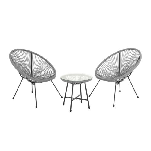 SVITA BALI Balkon Möbel Set Lounge Garnitur Relax Egg-Chair Flechtdesign Grau - Afbeelding 1 van 7