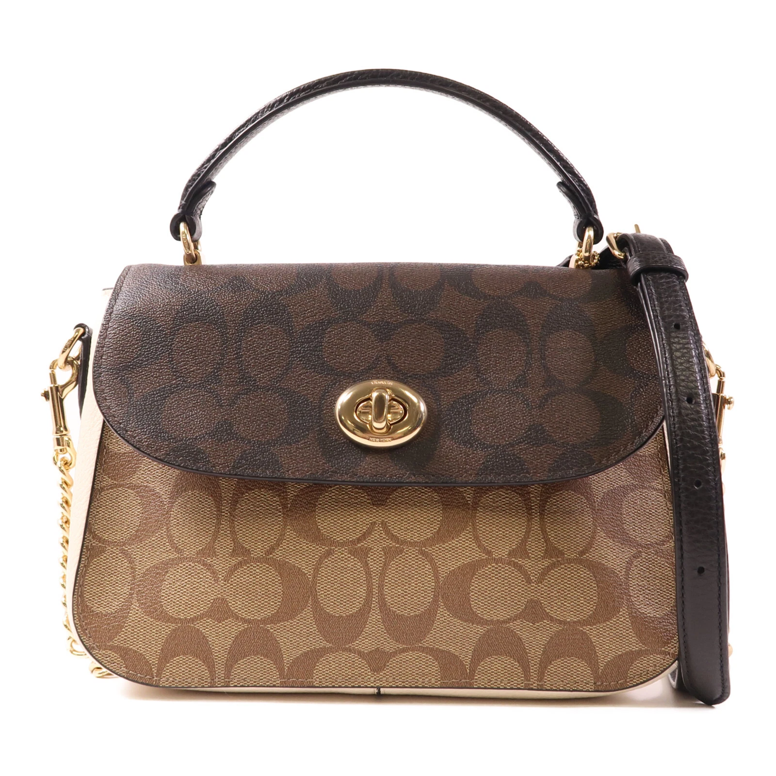 Borsa COACH GHW 2 vie rivestita in tela marrone bianco