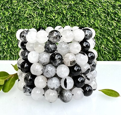 Wholesale Lot 6 Pcs Natural Tourmalinated Quartz 10mm 7.5  Stretch Bracelet