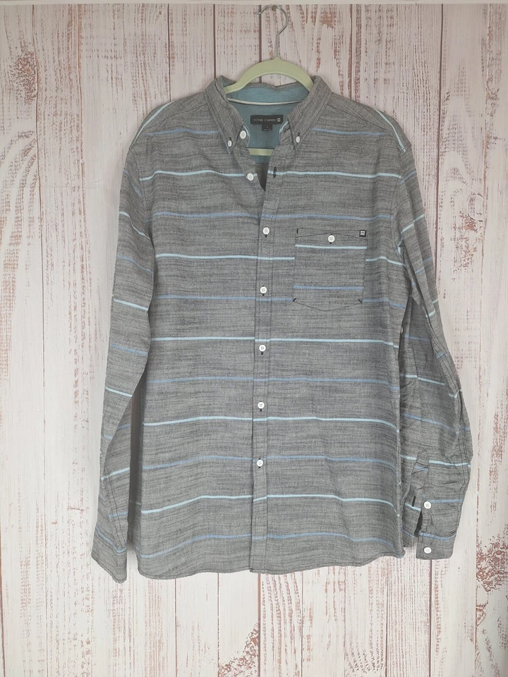 Ocean Current Long Sleeve Button Down shirt Mens L Gray Stripe - Image 2 of 4