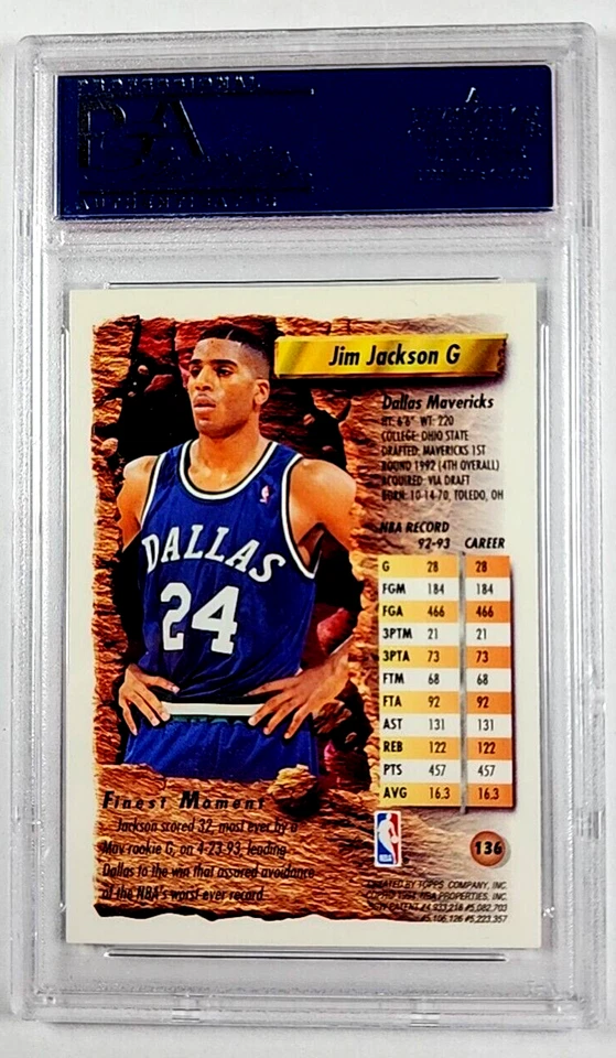 1993-94 Topps Finest Refractor 136 Jim Jackson PSA 9 *Solo 6 calificaciones superiores* Foto 2 de 3