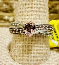 .925 Sterling Silver Pink Gemstone Ring With CZ Accents Sz 5
