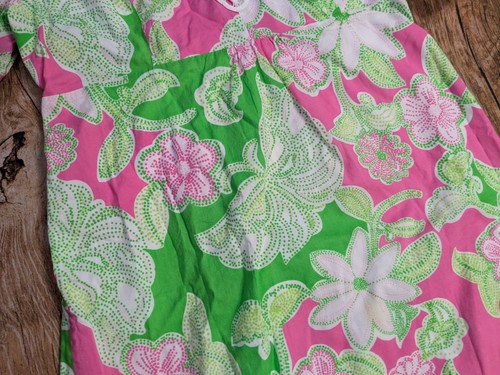 Lilly Pulitzer Size 10 Green Pink Embroidered Short Sleeve Cotton Dress Vacation - Picture 7 of 17