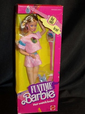 1986 FUNTIME Barbie Blonde w/ Watch Pink Outfit #1738 NRFB SPOTTED LEGS