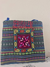 Embroidered Jerusalem Shoulder Bag with Colorful Traditional Pattern and Strap