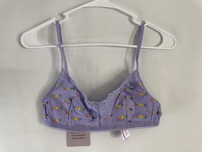 Savage X Fenty Bralette Purple Lace Trim Logo Print Wireless Bra Size L NWT