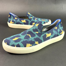 Rothys Knit Slip On Sneakers Shoes Womens Size 8 Blue Spot Leopard Print