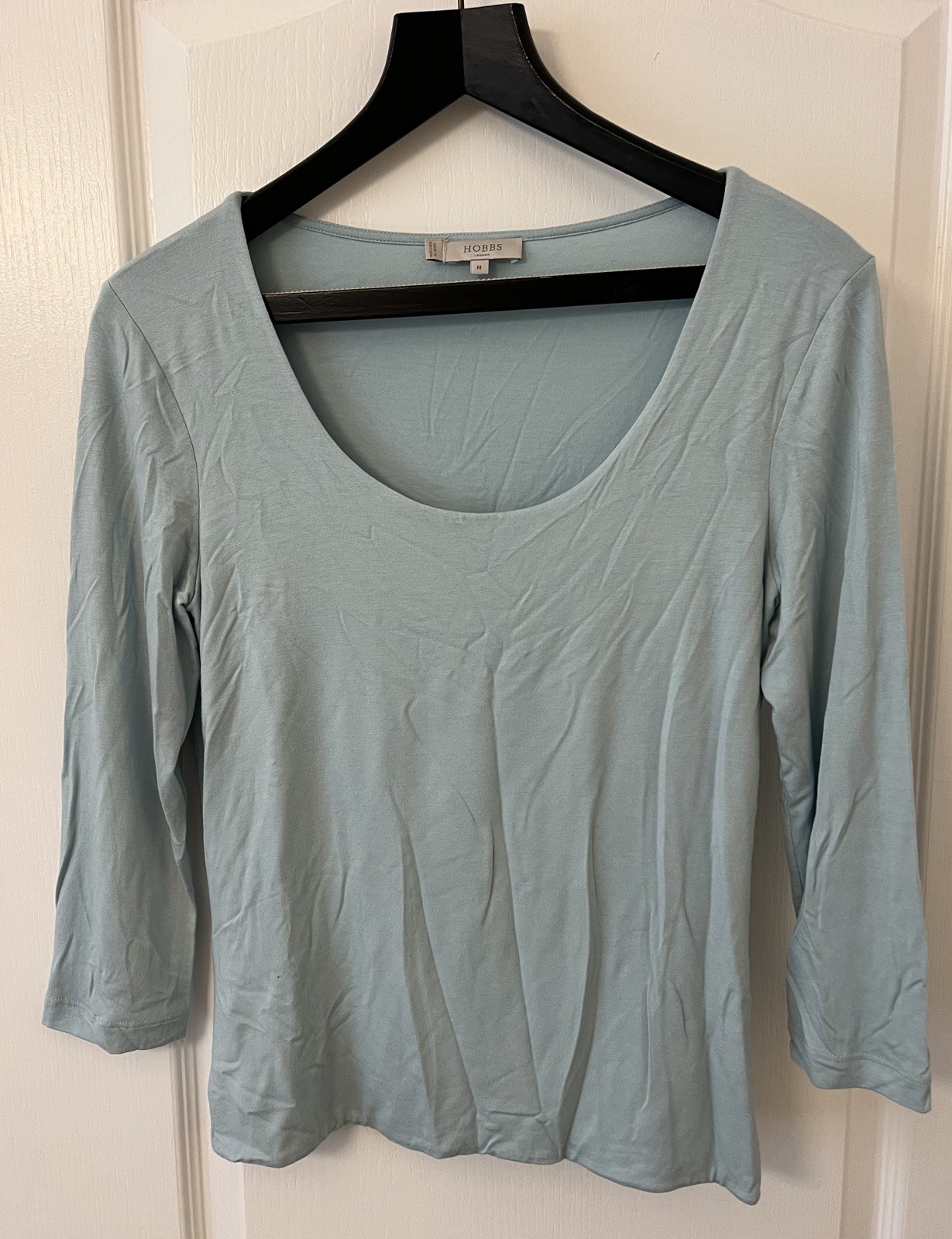 HOBBS 3/4 Sleeve Double Layer Jersey Top Scoop Neck Size M Blue