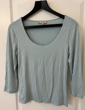 HOBBS 3/4 Sleeve Double Layer Jersey Top Scoop Neck Size M Blue