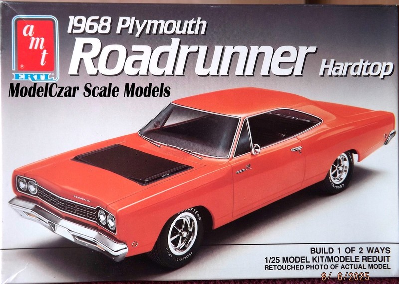 1968 PLYMOUTH ROADRUNNER, 1/25TH AMT #6515 MODEL KIT, OPEN BOX W/'BAGGED' PARTS!