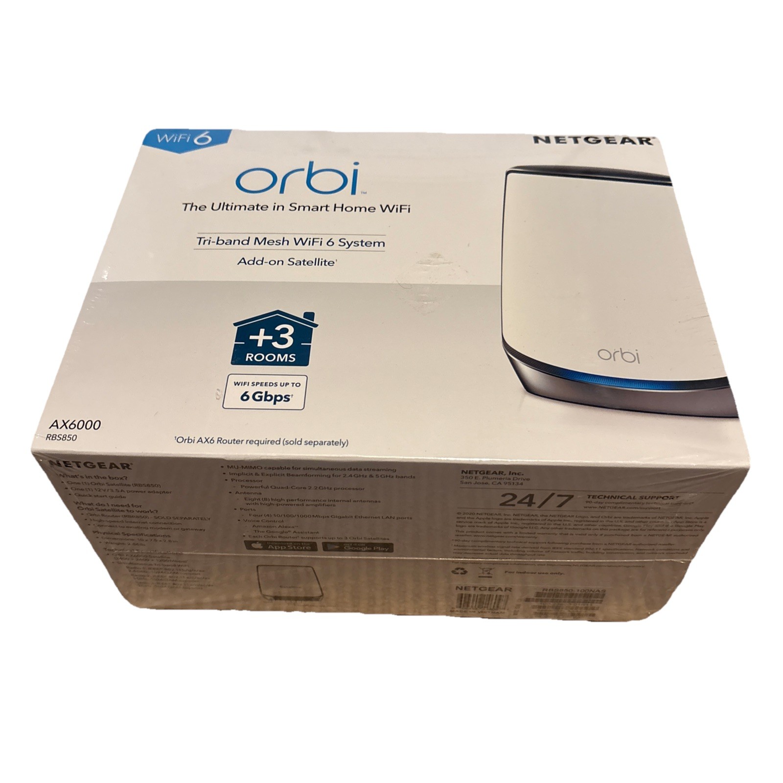 NETGEAR Orbi RBS850 Satellite AX6000 Tri-Band WiFi 6 Add-on Mesh Network New