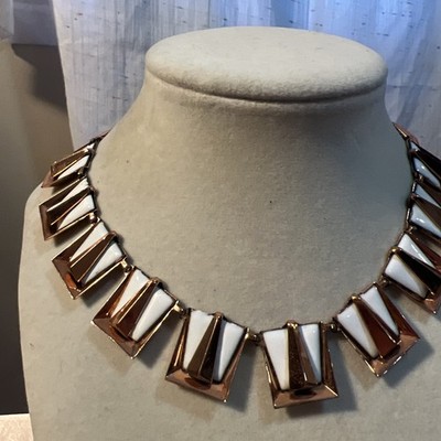 Stunning VTG MATISSE RENOIR MCM Copper & White Enamel Chile Collar Necklace