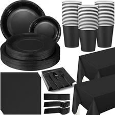 422pcs Black Disposable Dinnerware Set for 60 Guests Party Events