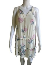 MINKPINK Womens Drop Hem Dress White Pink Floral Ruffle Tiered S NWT