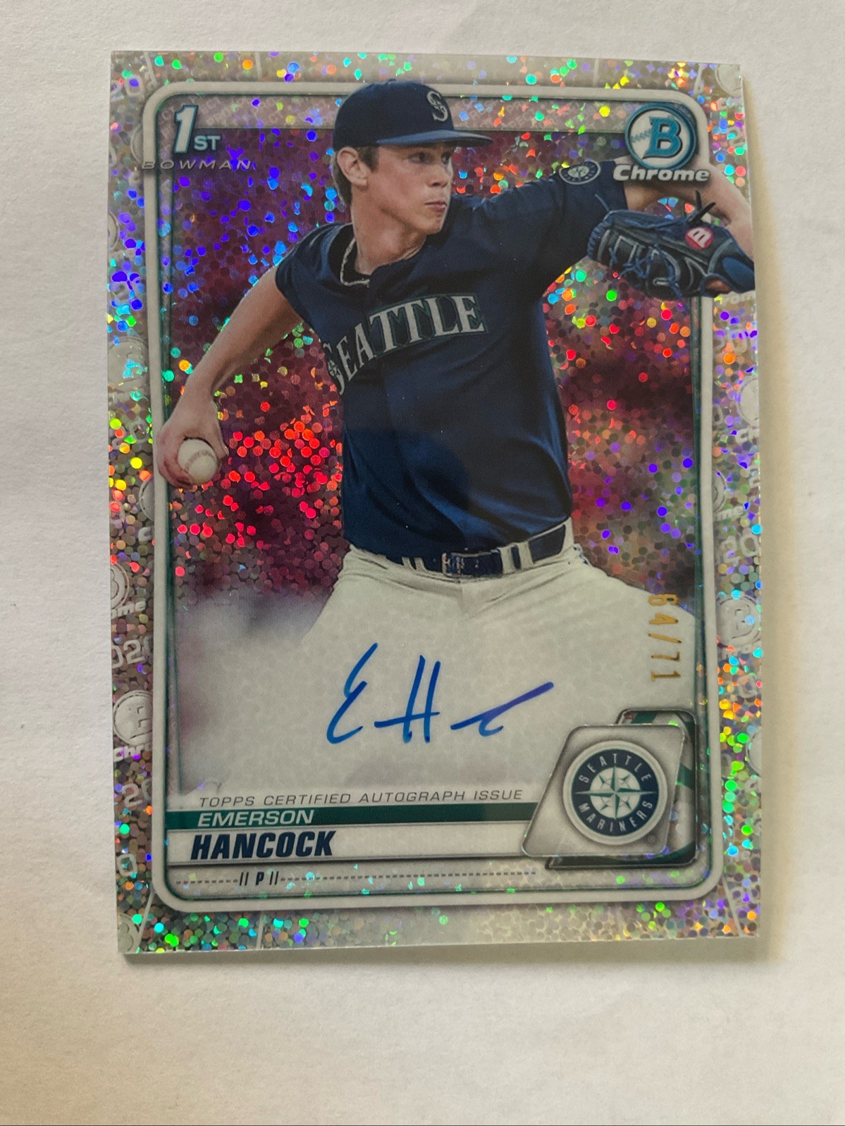 2020 Bowman Chrome Sparkle Auto EMERSON HANCOCK 1st Bowman MARINERS #CDA-EHA /71