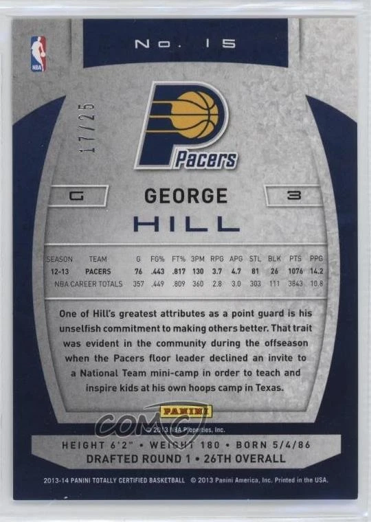 2013-14 Totally Certified Totally Gold /25 George Hill #15 - Image 2 of 2