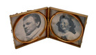 Vtg 1950s Rhinestone Double Miniature Brass Folding Picture Frame & Photos CJ74 — photo 1
