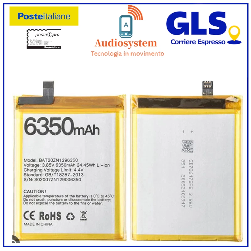 BATTERIA PILA per DOOGEE S96 PRO 6350mAh BAT20ZN1296350 RICAMBIO ORIGINALE NUOVA